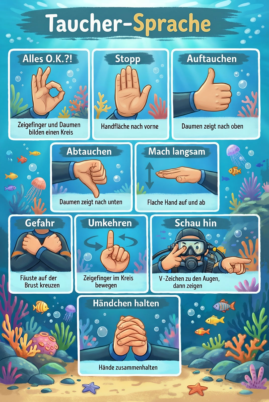 Zeichensprache für Taucher